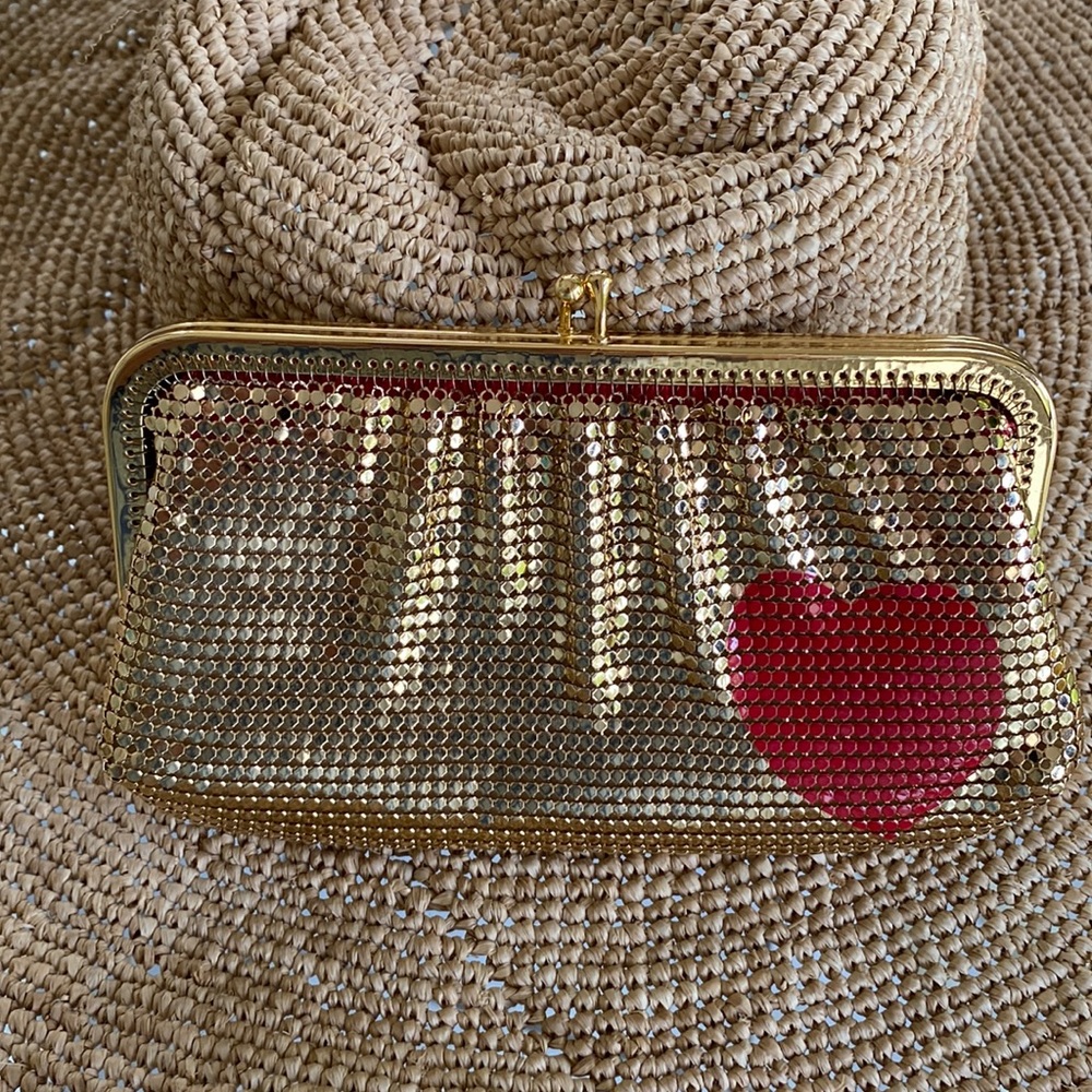 Felix Rey Gold Mesh Clutch with Red Heart